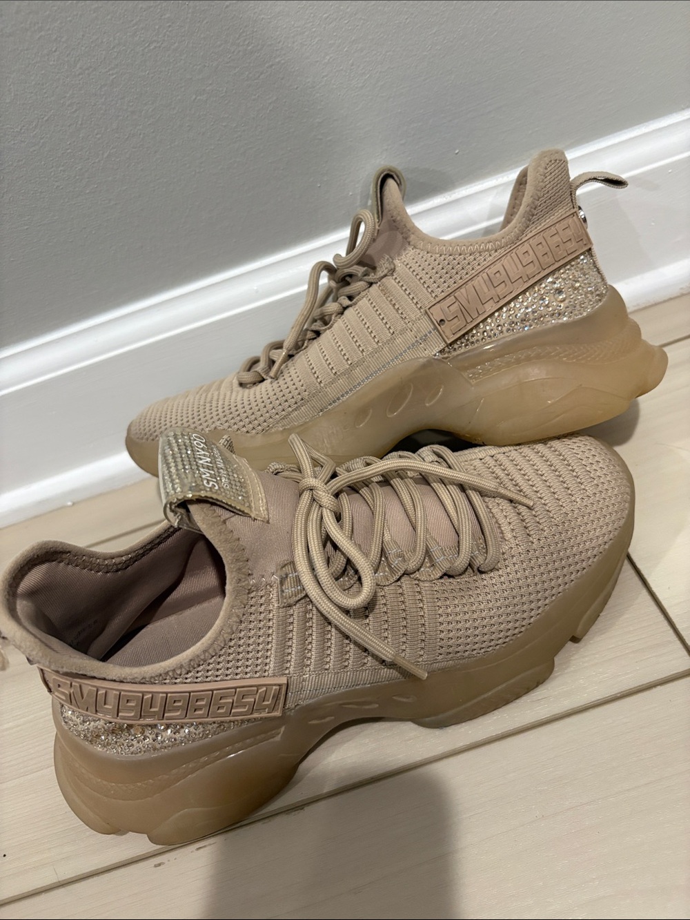 Skechers Beige Crystal Knit Platform Sneakers - Picture 2 of 6